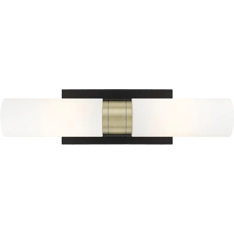 Ballston Urban 2 Light 18 inch Black Antique Brass Bath Vanity Light Wall Light in Matte White Glass