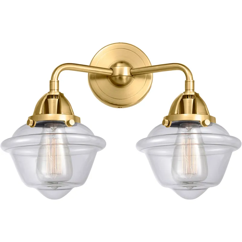 Nouveau 2 Small Oxford 2 Light 16 inch Satin Gold Bath Vanity Light Wall Light in Clear Glass