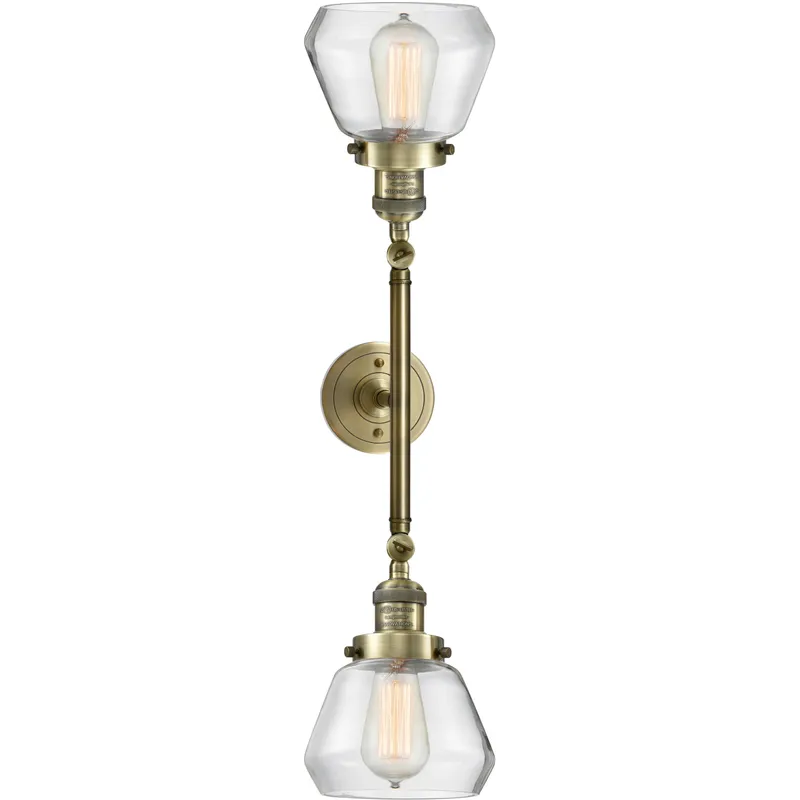 Franklin Restoration Fulton 2 Light 17 inch Antique Brass Bath Vanity Light Wall Light in Incandescent, Clear Glass, Franklin Restoration