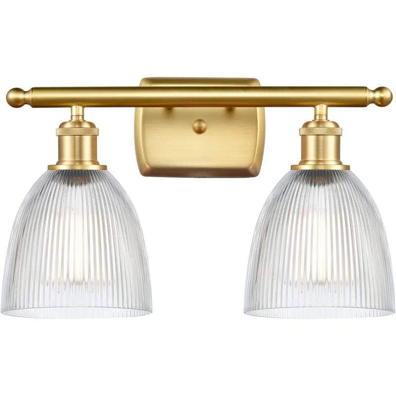 Ballston Castile 2 Light 16 inch Satin Gold Bath Vanity Light Wall Light in Clear Glass, Ballston