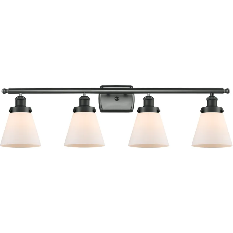 Ballston Small Cone 4 Light 36 inch Matte Black Bath Vanity Light Wall Light in Matte White Glass, Ballston