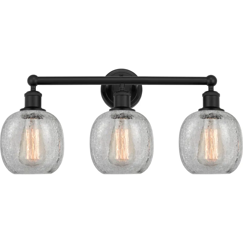 Edison Belfast 3 Light 24 inch Matte Black Bath Vanity Light Wall Light in Clear Crackle Glass