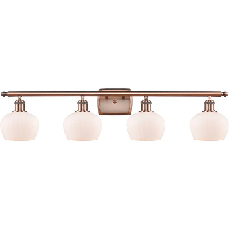 Ballston Fenton 4 Light 36 inch Antique Copper Bath Vanity Light Wall Light in Matte White Glass, Ballston
