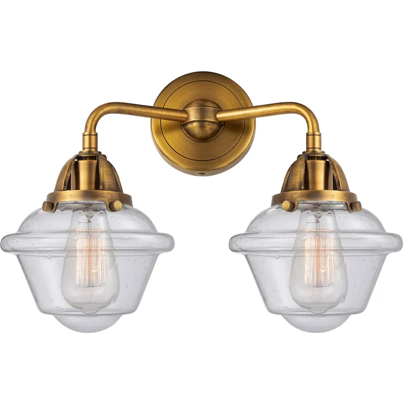 Nouveau 2 Small Oxford 2 Light 16 inch Brushed Brass Bath Vanity Light Wall Light in Seedy Glass