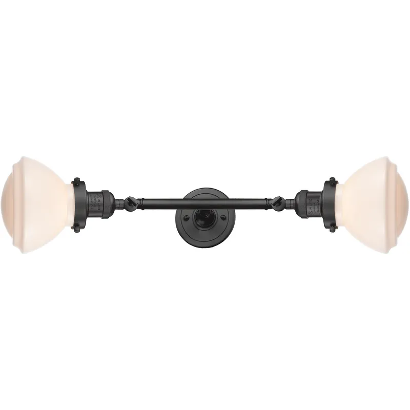 Franklin Restoration Olean 2 Light 7 inch Oil Rubbed Bronze Bath Vanity Light Wall Light in Matte White Glass, Franklin Restoration