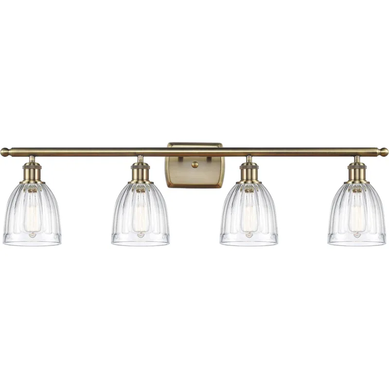Ballston Brookfield 4 Light 36 inch Antique Brass Bath Vanity Light Wall Light in Incandescent, Clear Glass, Ballston