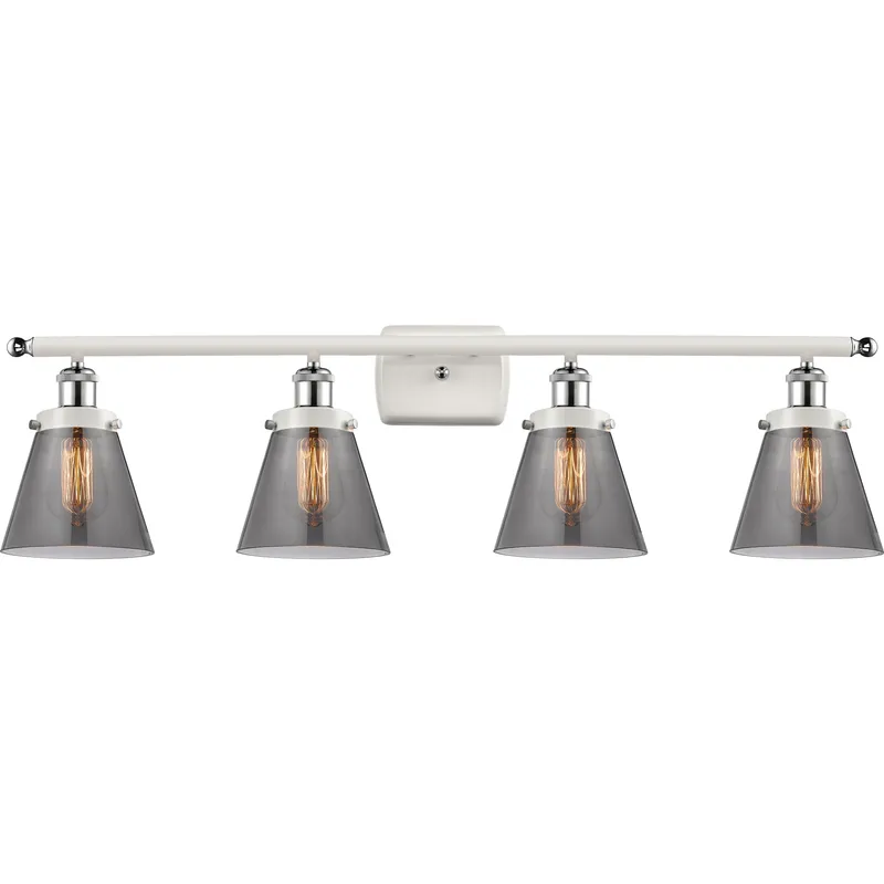 Ballston Small Cone 4 Light 36 inch White and Polished Chrome Bath Vanity Light Wall Light in Plated Smoke Glass
