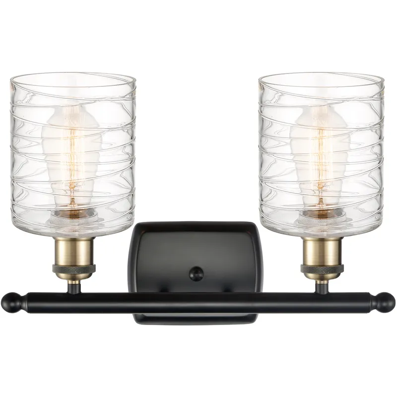 Ballston Cobbleskill LED 16 inch Black Antique Brass Bath Vanity Light Wall Light in Deco Swirl Glass