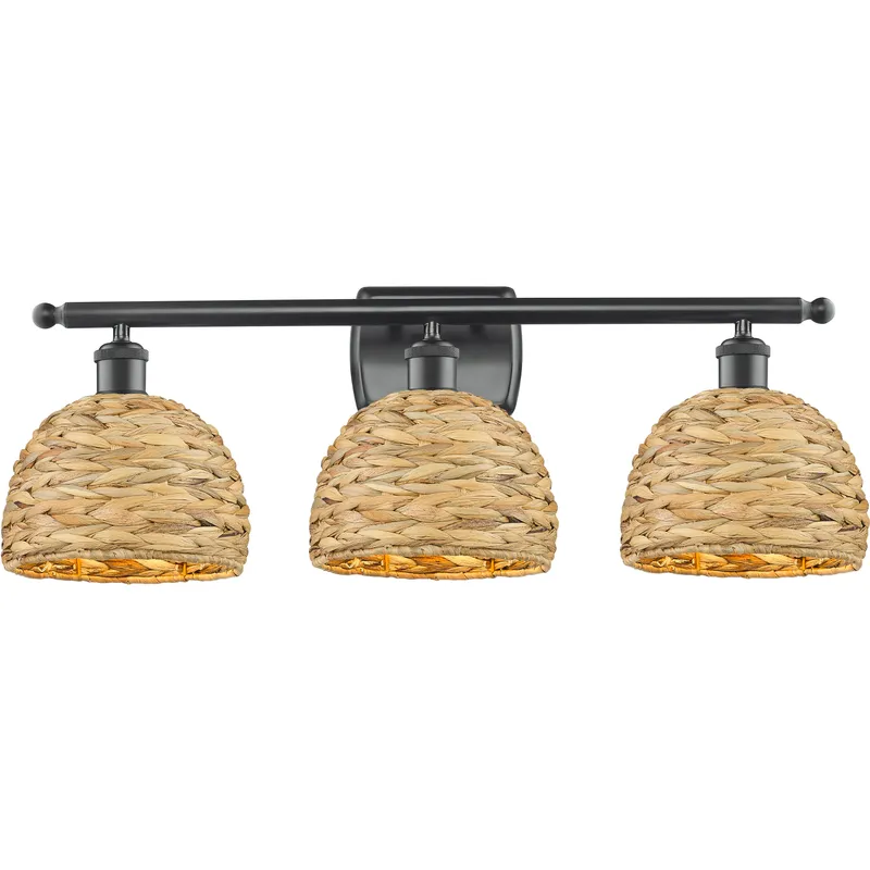 Woven Rattan 3 Light 28 inch Matte Black Bath Vanity Light Wall Light