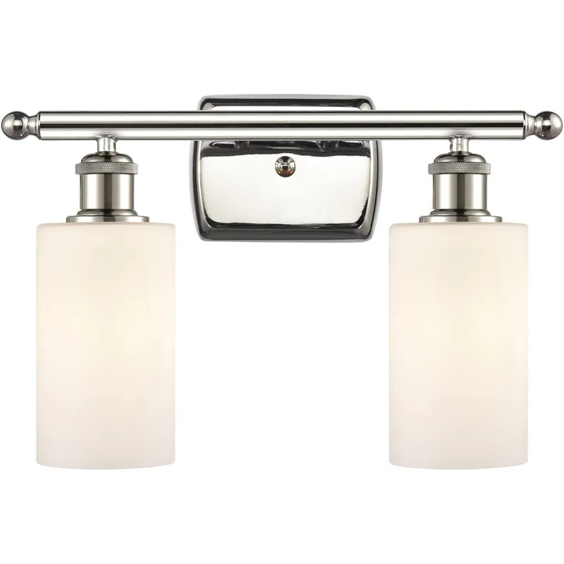 Ballston Clymer 2 Light 16 inch Polished Nickel Bath Vanity Light Wall Light in Matte White Glass, Ballston