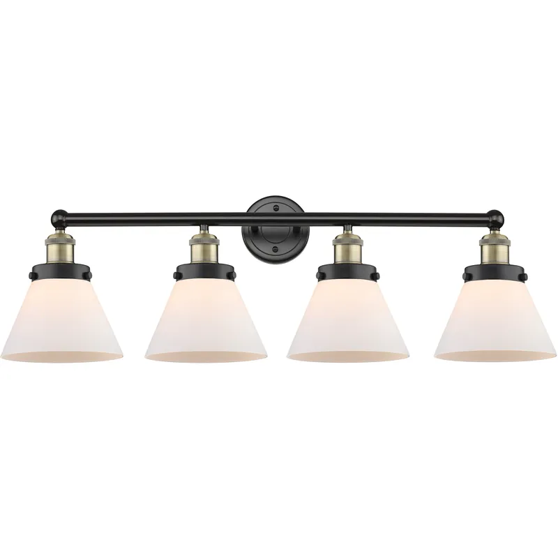 Cone 4 Light 34.75 inch Black Antique Brass Bath Vanity Light Wall Light in Matte White
