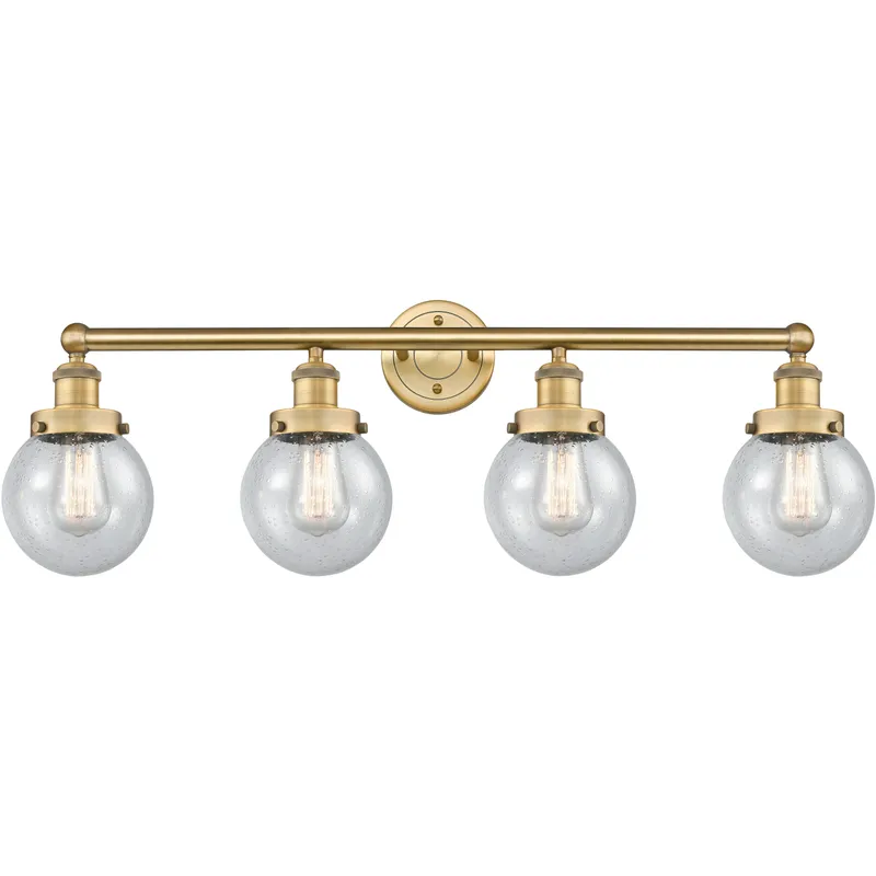 Beacon 4 Light 33.5 inch Brushed Brass Bath Vanity Light Wall Light in Seedy