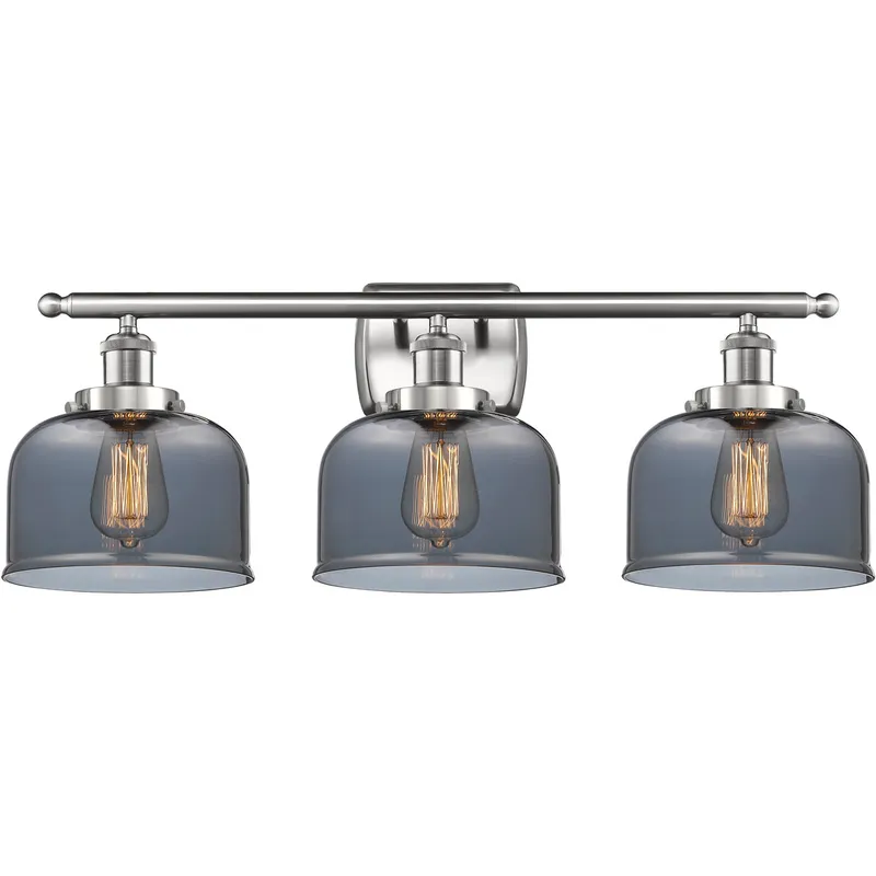 Ballston Large Bell LED 26 inch Brushed Satin Nickel Bath Vanity Light Wall Light in Plated Smoke Glass, Ballston