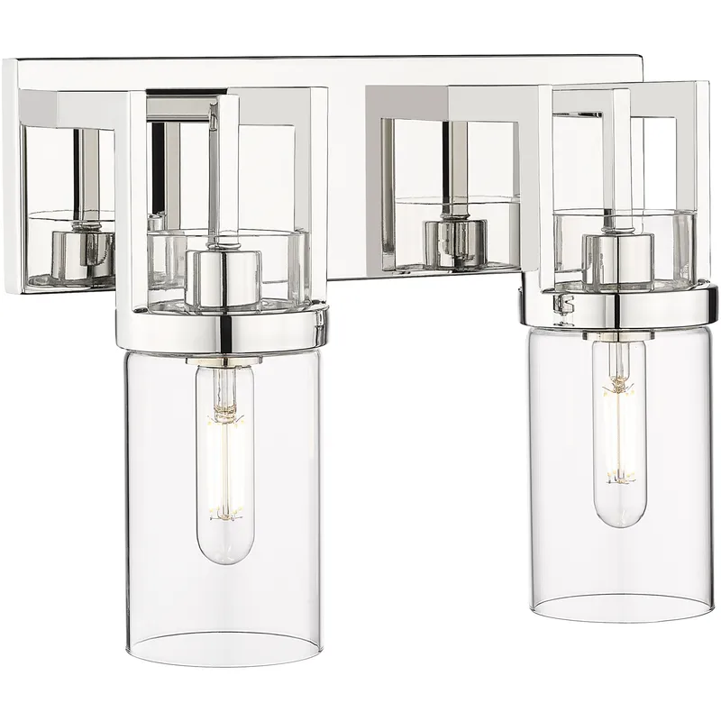 Utopia 2 Light 15 inch Polished Nickel Bath Vanity Light Wall Light in Clear Glass