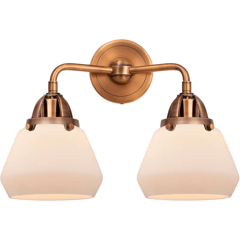 Nouveau 2 Fulton LED 14.75 inch Antique Copper Bath Vanity Light Wall Light in Matte White Glass