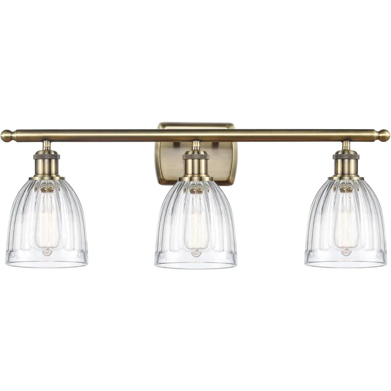 Ballston Brookfield 3 Light 26 inch Antique Brass Bath Vanity Light Wall Light in Incandescent, Clear Glass, Ballston