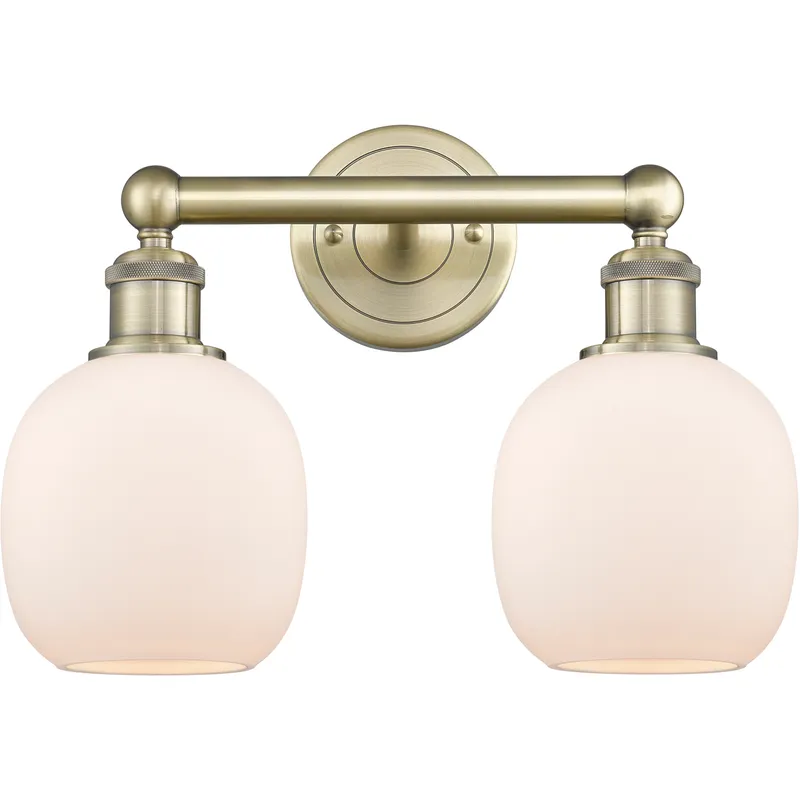 Belfast 2 Light 15 inch Antique Brass Bath Vanity Light Wall Light in Matte White