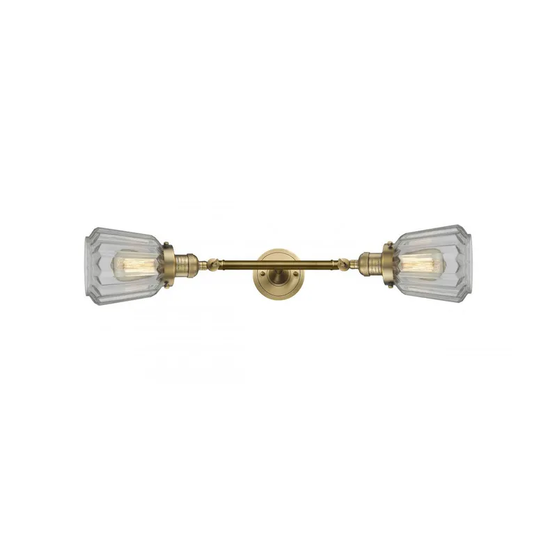 Franklin Restoration Chatham 2 Light 6 inch Brushed Brass Bath Vanity Light Wall Light in Clear Glass, Franklin Restoration