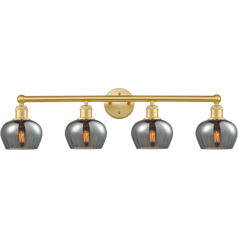 Fenton 4 Light 33.5 inch Satin Gold Bath Vanity Light Wall Light in Plated Smoke