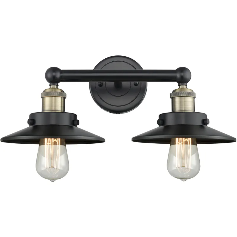 Railraod 2 Light 17 inch Black Antique Brass Bath Vanity Light Wall Light in Matte Black