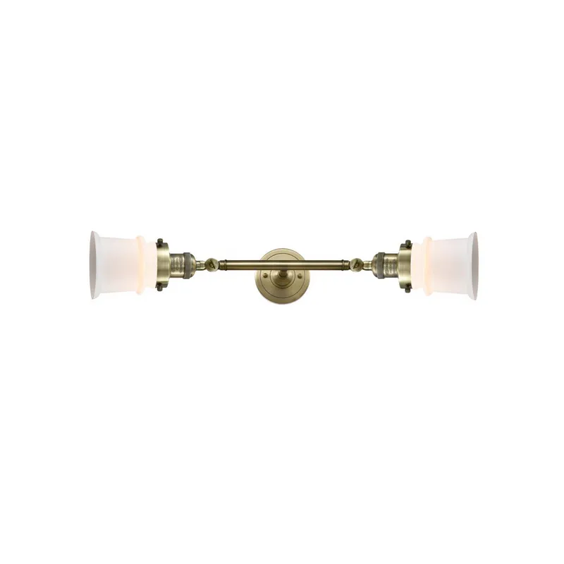 Franklin Restoration Small Canton 2 Light 6 inch Antique Brass Bath Vanity Light Wall Light in Incandescent, Matte White Glass, Franklin Restoration
