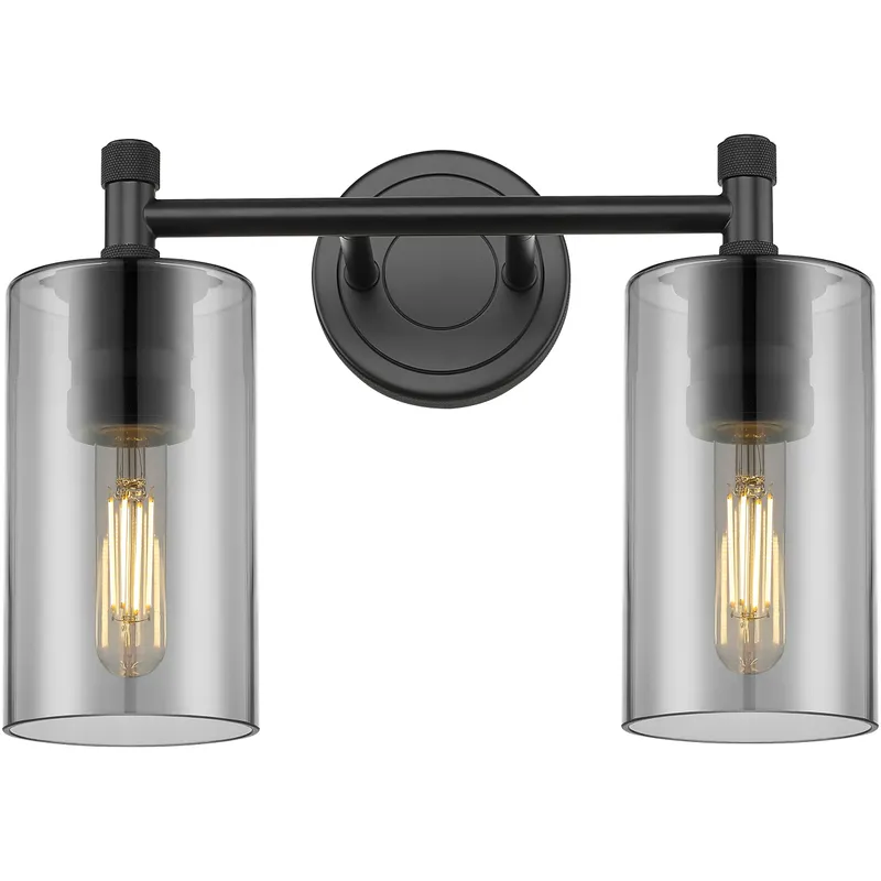 Downtown Urban Crown Point 2 Light 13.88 inch Matte Black Bath Vanity Light Wall Light in Light Smoke Glass