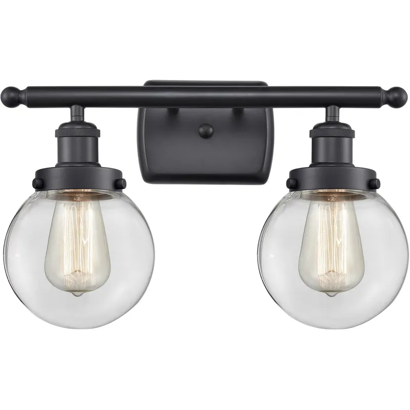 Ballston Beacon 2 Light 16 inch Matte Black Bath Vanity Light Wall Light in Clear Glass, Ballston