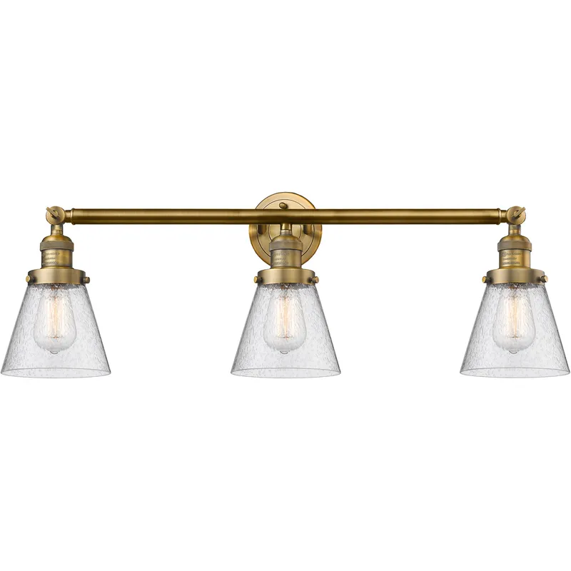 Franklin Restoration Small Cone LED 30 inch Brushed Brass Bath Vanity Light Wall Light in Seedy Glass, Franklin Restoration