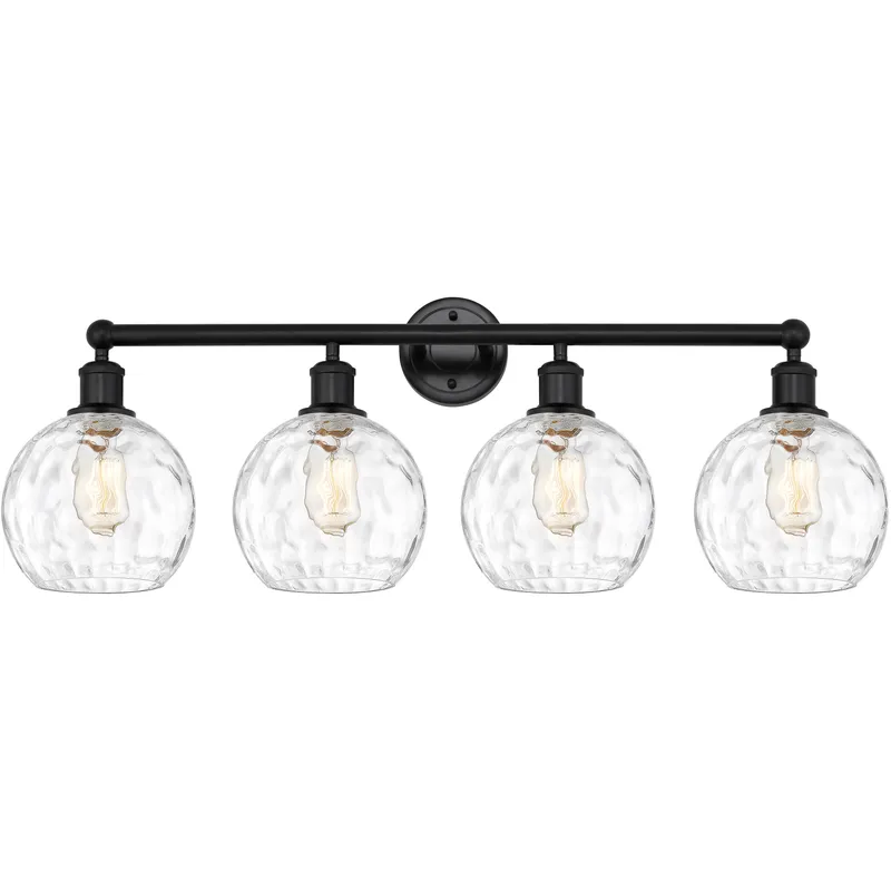 Athens Water Glass 4 Light 35 inch Matte Black Bath Vanity Light Wall Light in Clear Glass