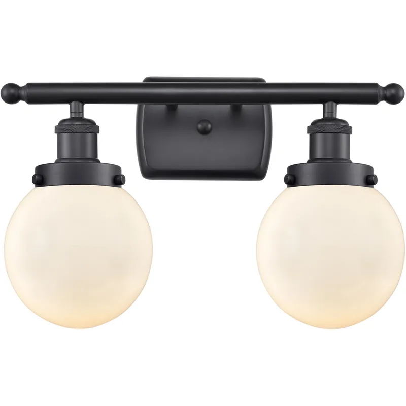 Ballston Beacon 2 Light 16 inch Matte Black Bath Vanity Light Wall Light in Matte White Glass, Ballston