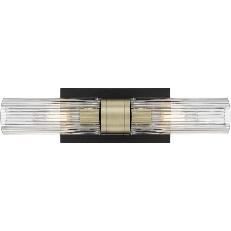 Ballston Urban 2 Light 18 inch Black Antique Brass Bath Vanity Light Wall Light in Striped Clear Glass