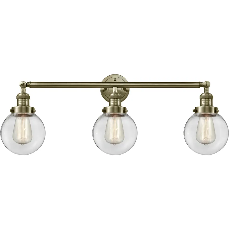 Franklin Restoration Beacon LED 30 inch Antique Brass Bath Vanity Light Wall Light in Clear Glass, Franklin Restoration