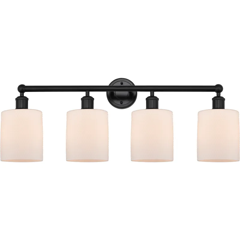 Edison Cobbleskill 4 Light 32 inch Matte Black Bath Vanity Light Wall Light in Matte White Glass