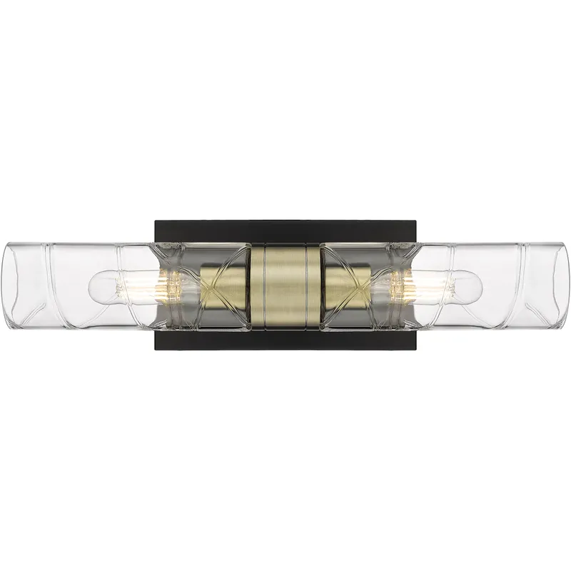 Ballston Urban 2 Light 18 inch Black Antique Brass Bath Vanity Light Wall Light in Deco Swirl Glass