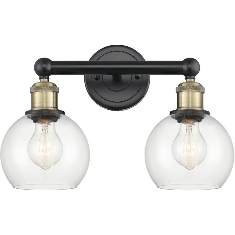 Athens 2 Light 15 inch Black Antique Brass Bath Vanity Light Wall Light in Clear