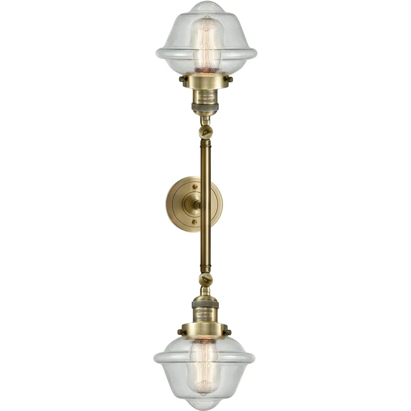 Franklin Restoration Small Oxford 2 Light 17 inch Antique Brass Bath Vanity Light Wall Light in Incandescent, Seedy Glass, Franklin Restoration