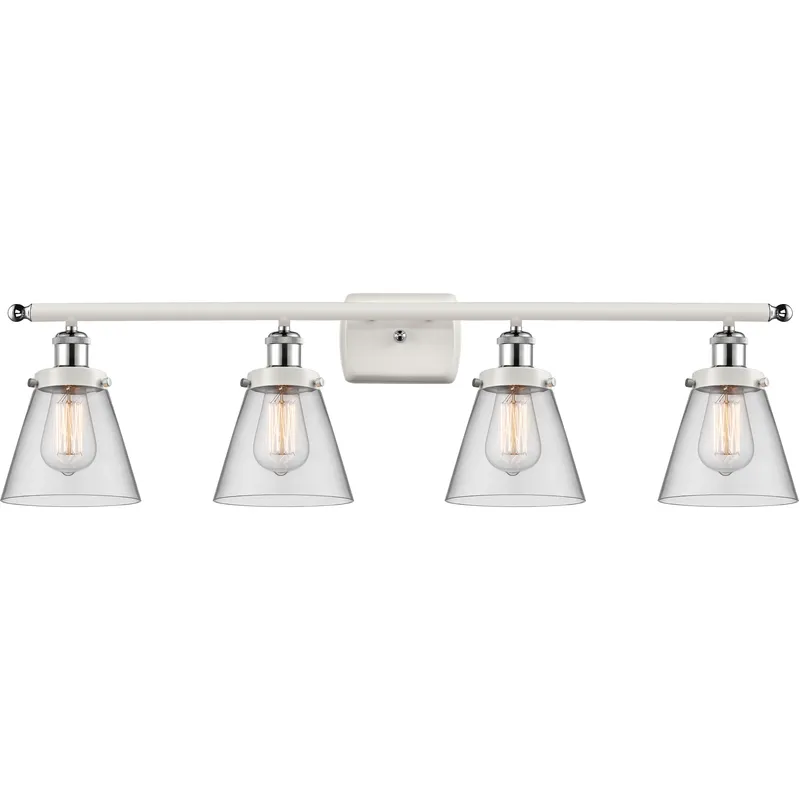 Ballston Small Cone 4 Light 36 inch White and Polished Chrome Bath Vanity Light Wall Light in Clear Glass