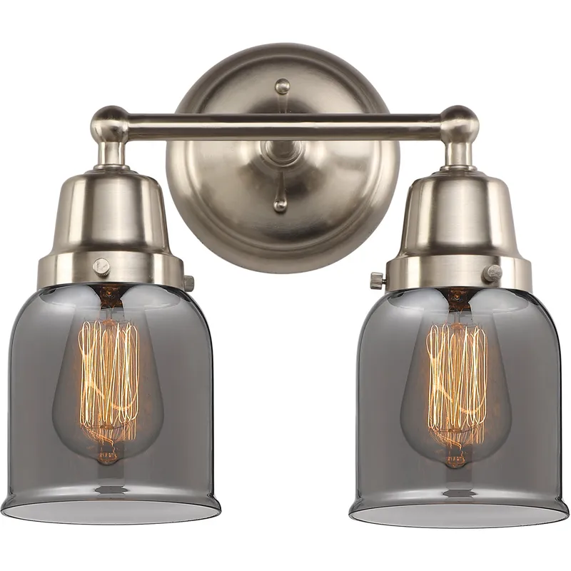 Aditi Small Bell 2 Light 13 inch Brushed Satin Nickel Bath Vanity Light Wall Light, Aditi