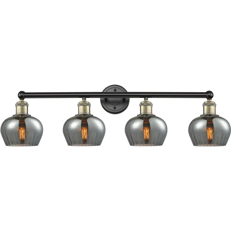 Fenton 4 Light 33.5 inch Black Antique Brass Bath Vanity Light Wall Light in Plated Smoke