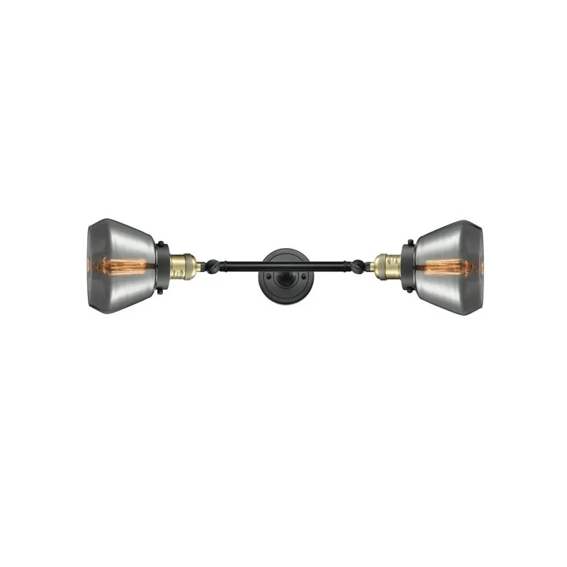 Franklin Restoration Fulton 2 Light 7 inch Black Antique Brass Bath Vanity Light Wall Light in Plated Smoke Glass, Franklin Restoration