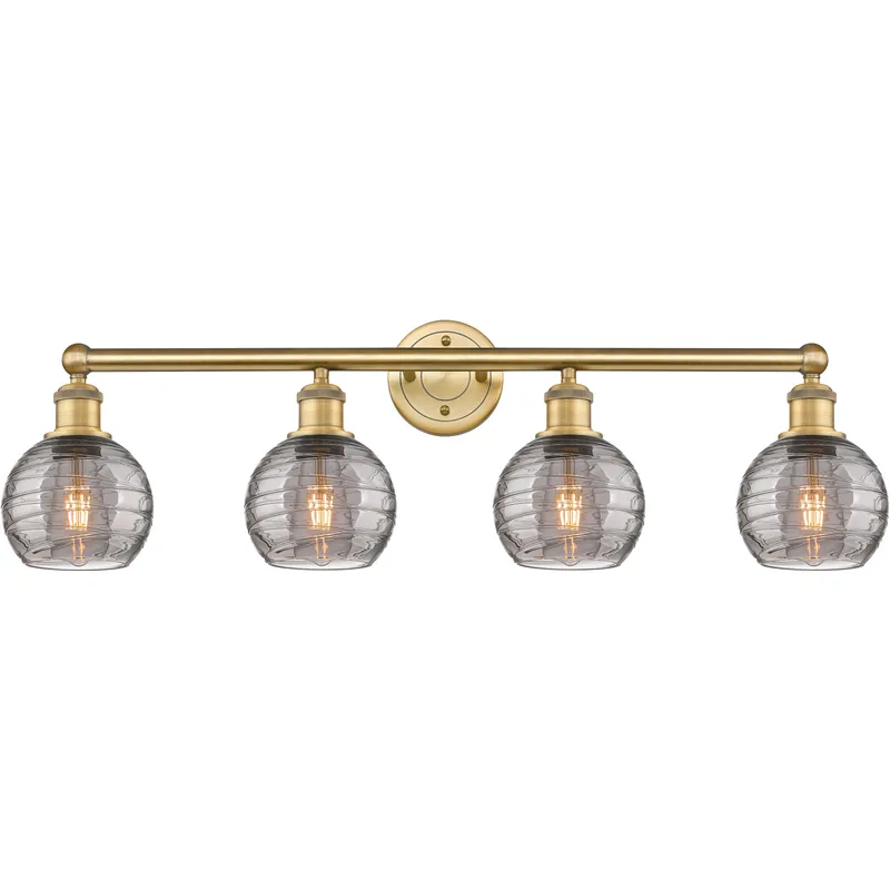 Edison Athens Deco Swirl 4 Light 32.88 inch Brushed Brass Bath Vanity Light Wall Light