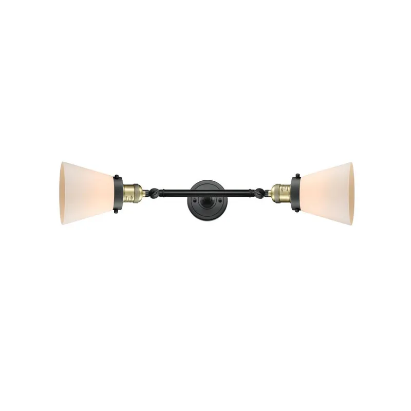 Franklin Restoration Small Cone 2 Light 6 inch Black Antique Brass Bath Vanity Light Wall Light in Matte White Glass, Franklin Restoration
