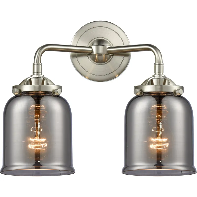 Nouveau Small Bell 2 Light 13 inch Brushed Satin Nickel Bath Vanity Light Wall Light in Light Smoke Glass, Nouveau