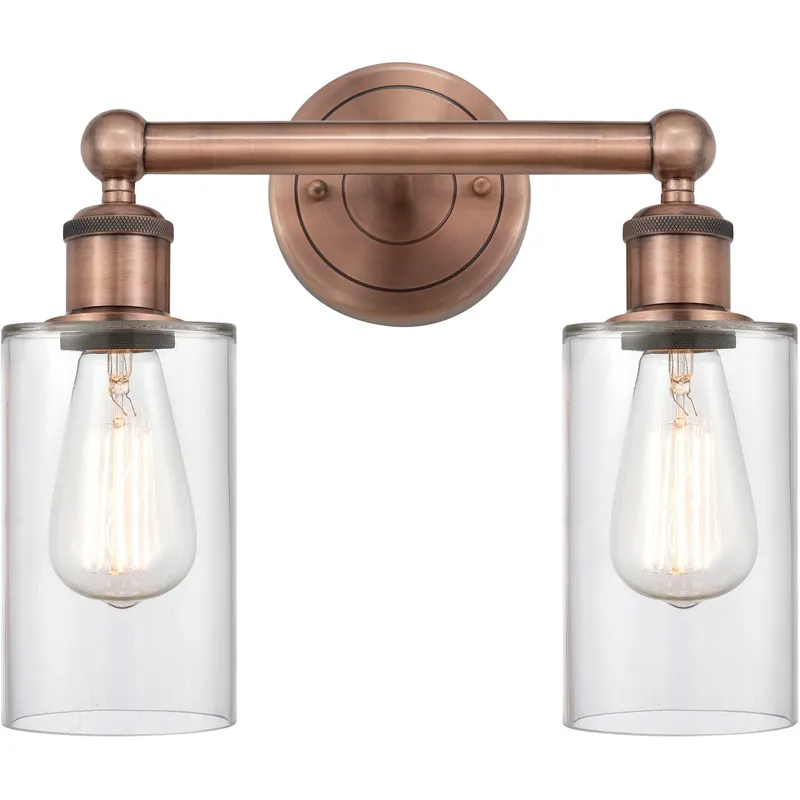 Clymer 2 Light 12.88 inch Antique Copper Bath Vanity Light Wall Light in Clear