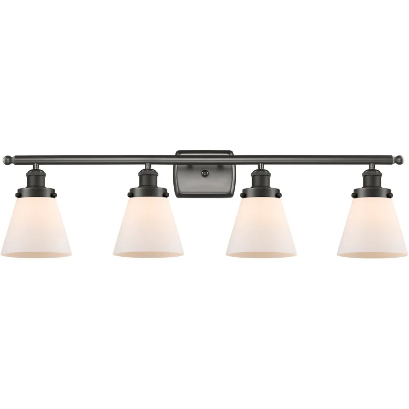 Ballston Small Cone 4 Light 36 inch Oil Rubbed Bronze Bath Vanity Light Wall Light in Matte White Glass, Ballston