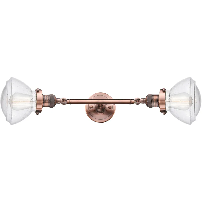 Franklin Restoration Olean 2 Light 7 inch Antique Copper Bath Vanity Light Wall Light in Seedy Glass, Franklin Restoration
