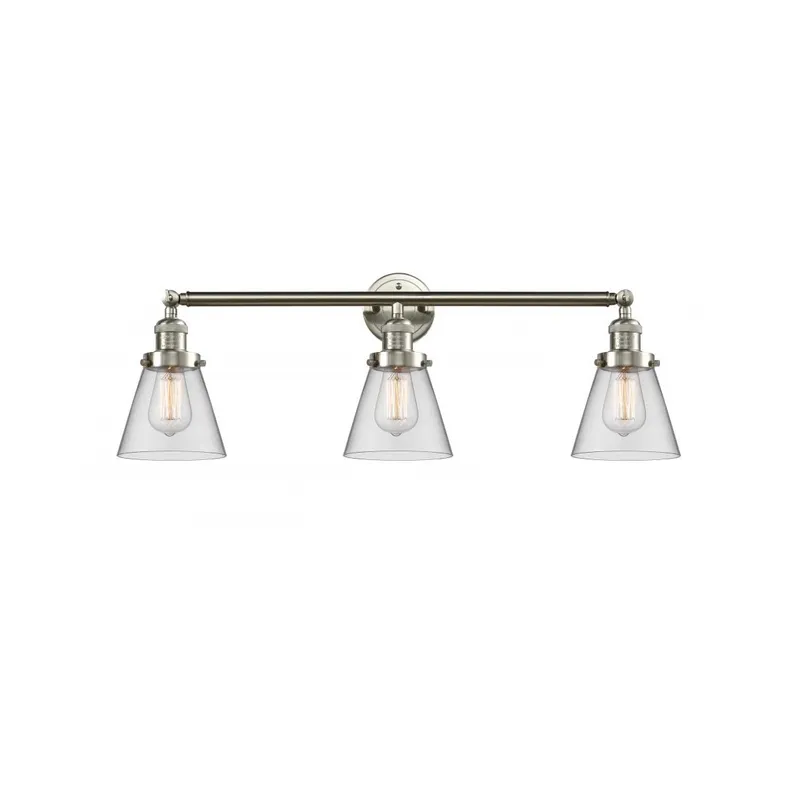 Franklin Restoration Small Cone LED 30 inch Brushed Satin Nickel Bath Vanity Light Wall Light in Clear Glass, Franklin Restoration