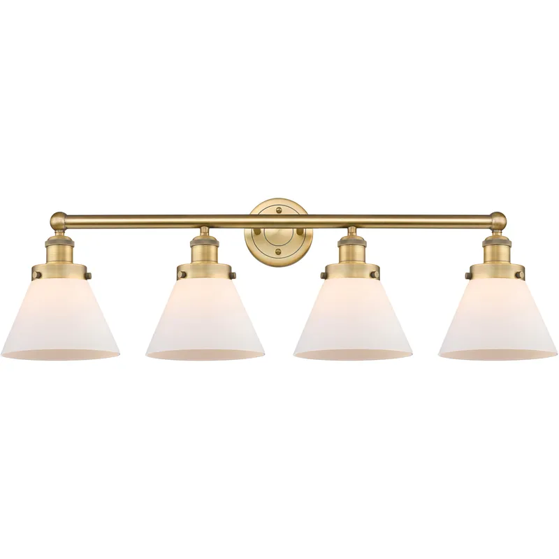 Cone 4 Light 34.75 inch Brushed Brass Bath Vanity Light Wall Light in Matte White Glass, Large