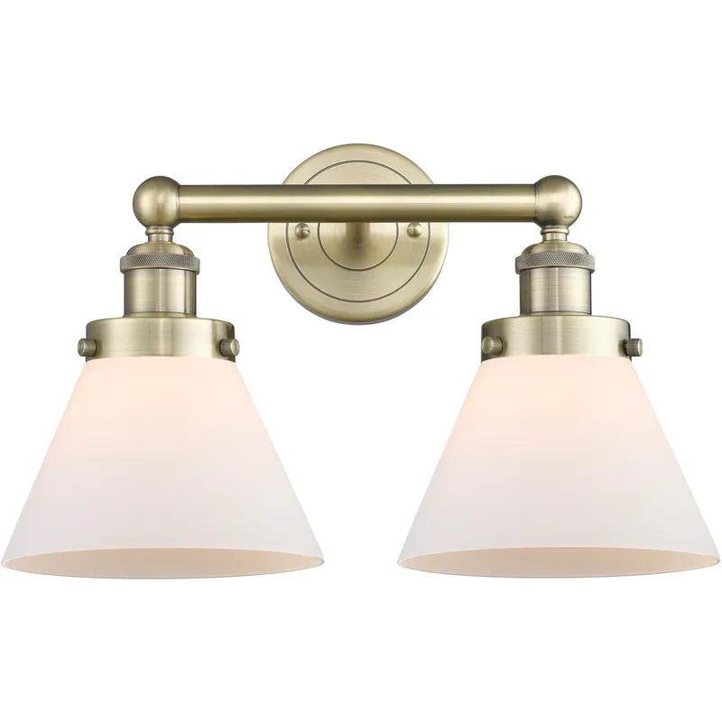 Cone 2 Light 16.75 inch Antique Brass Bath Vanity Light Wall Light in Matte White