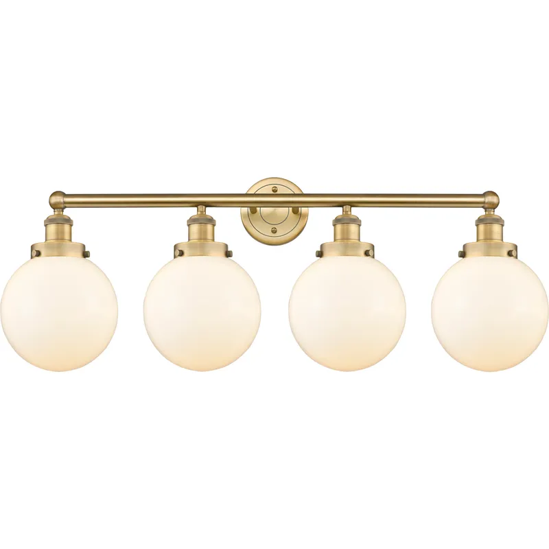 Beacon 4 Light 33.5 inch Brushed Brass Bath Vanity Light Wall Light in Matte White